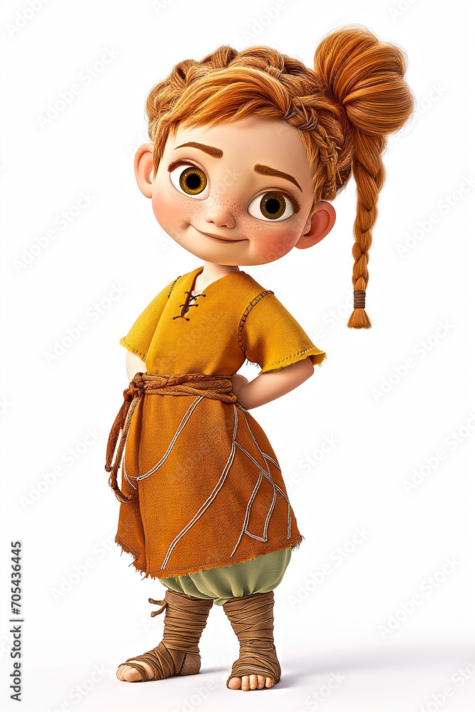 Young Animated iron age Girl With Big Expressive Eyes Standing Confidently in Traditional Outfit
