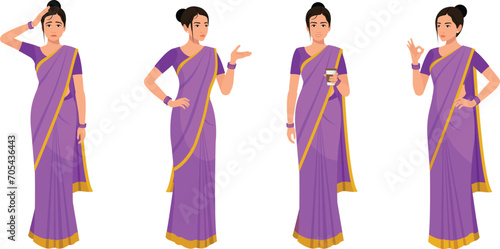 Vector faces of Indian girl with different Emotions, Expression Character poses