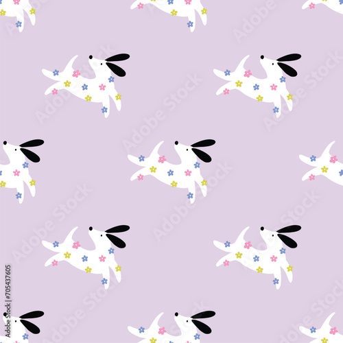Cartoon Spring dog - vector illustration in flat style. Seamless pattern with pet