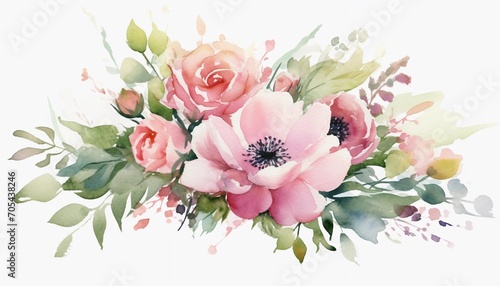bouquet of water color flowers on white background