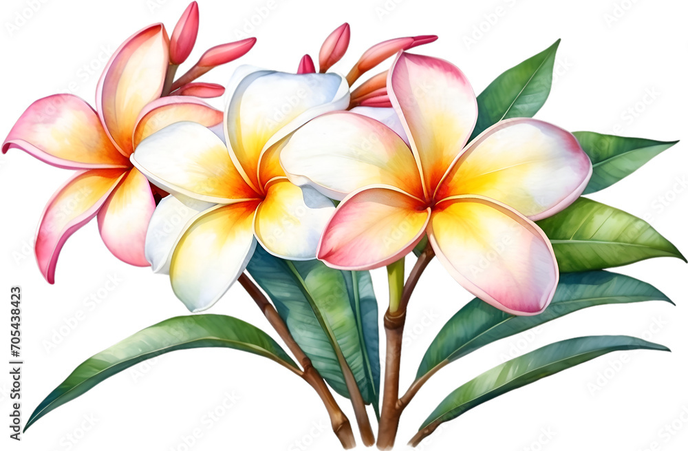 Fototapeta premium Watercolor painting of Plumeria flower. 