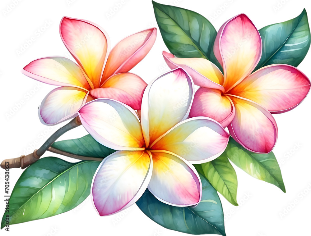 Watercolor painting of Plumeria flower. Watercolor painting of Plumeria flower.