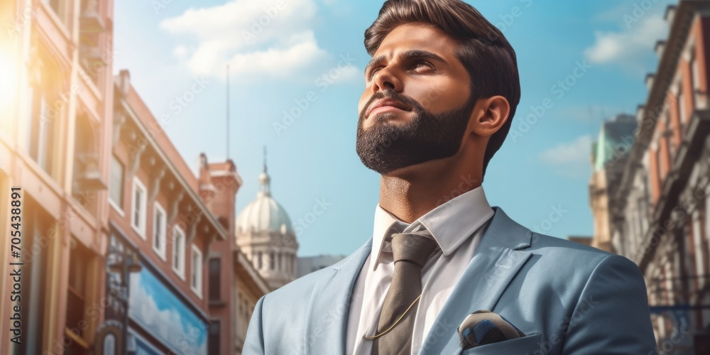 Mature Businessman. Confident Pose in Cityscape Isolation