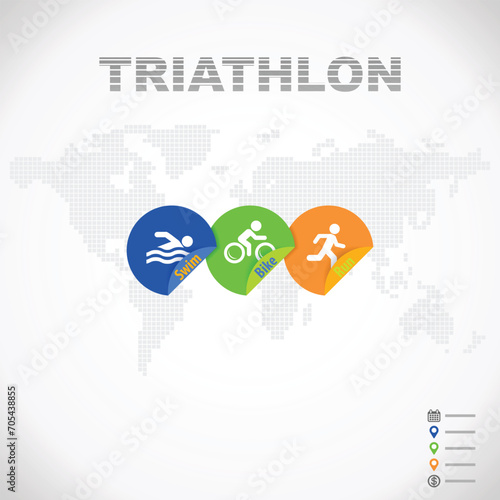 Triathlon swim bike run fitness global competition symbol infographic