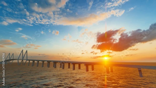 Time-lapse aerial photography of the cross-sea bridge