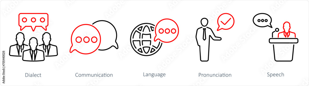A set of 5 Language icons as dialect, communication, language - obrazy, fototapety, plakaty 