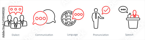 A set of 5 Language icons as dialect, communication, language photo
