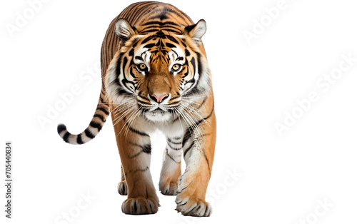 Majestic Bengal Tiger Captured in Prowling Stance Isolated on Transparent Background PNG.