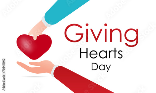Giving Hearts Day celebrated every year on February 8. Vector banner, flyer, poster and social medial template design.