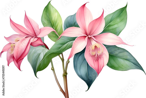 Watercolor painting of Medinilla flower.  photo