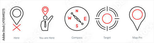 Free Download A set of 5 Location icons as here, you are here, compass - GFXLoad