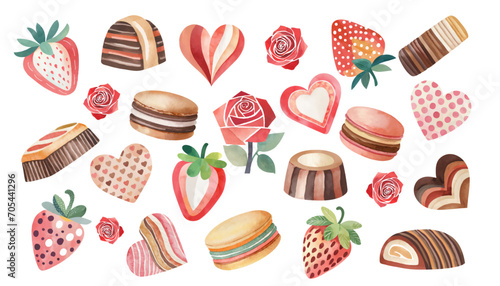 Cute watercolor valentine's day sticker / element set,  Hand drawn vector illustration collection