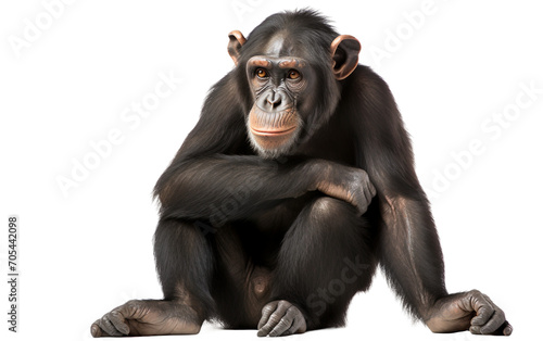 Contemplative Chimpanzee Strikes a Reflective Pose Isolated on Transparent Background PNG.
