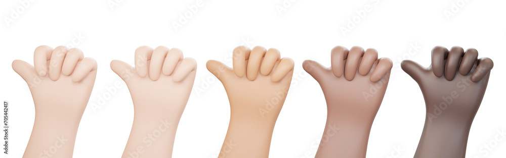 3D illustration of hands with different skin colors doing thumb up hand sign on transparent background 3D illustration of hands with different skin colors doing thumb up hand sign on transparent background