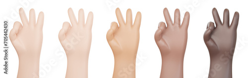3D illustration of hands with different skin colors doing okay hand sign on transparent background photo