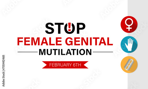 International Day of Zero Tolerance to Female Genital Mutilation celebrated every year on 6th February. Vector banner, flyer, poster and social medial template design.