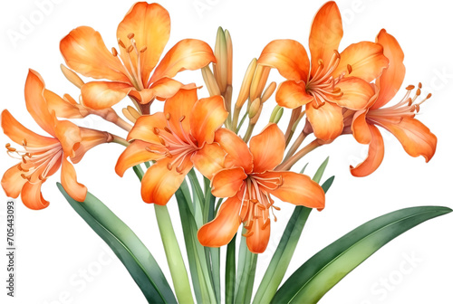 Watercolor painting of Clivia miniata flower.  photo