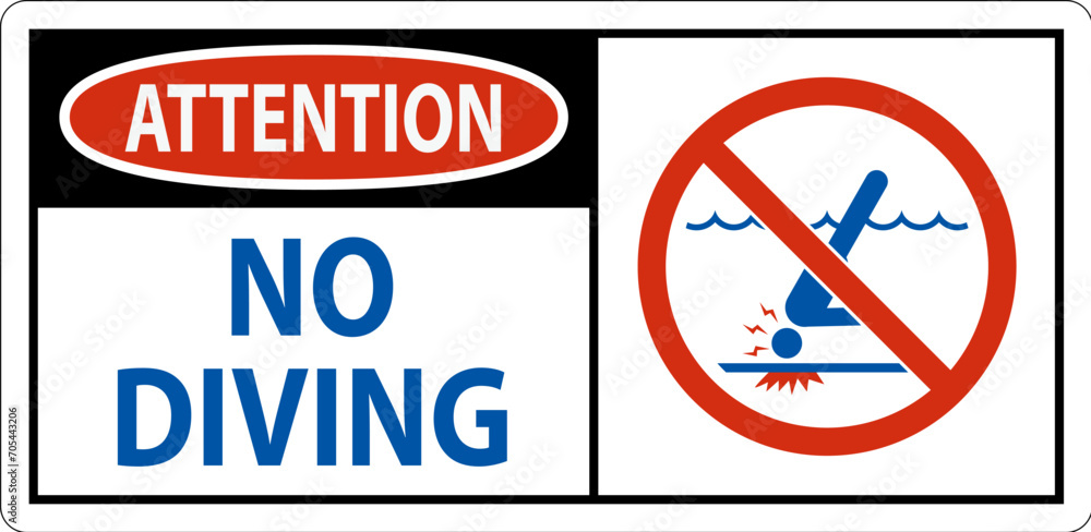 Pool Safety Sign Attention, No Diving Pool Safety Sign Attention, No Diving