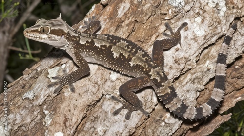 A lizard, its tail long and spines streamlined, basks on a tree, adapted to the dry climate. © Duka Mer