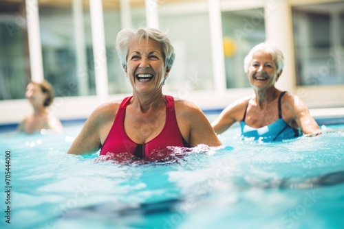 Senior women exercising in a pool © duyina1990