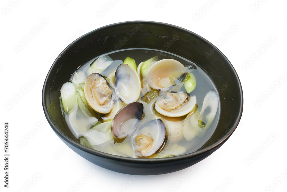 Japanese clear clam soup with green onion Japanese clear clam soup with green onion