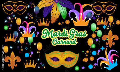 Mardi Gras celebrated on 13th February. Vector banner, flyer, poster and social medial template design.