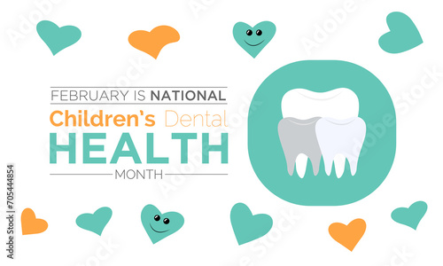 National Children’s Dental Health Month observed every year in month of february. Vector health banner, flyer, poster and social medial template design.