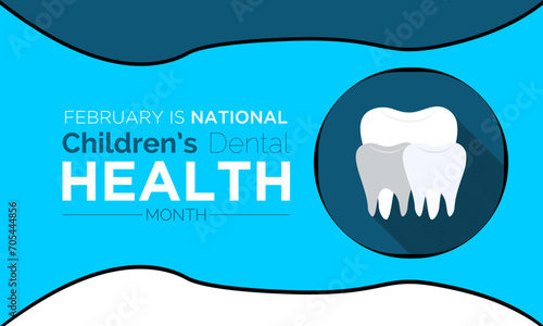 National Children’s Dental Health Month observed every year in month of february. Vector health banner, flyer, poster and social medial template design.
