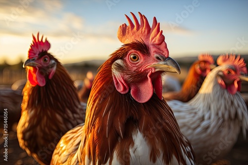 group of chickens in close-up on a walk, Generative AI © Анатолий Савицкий
