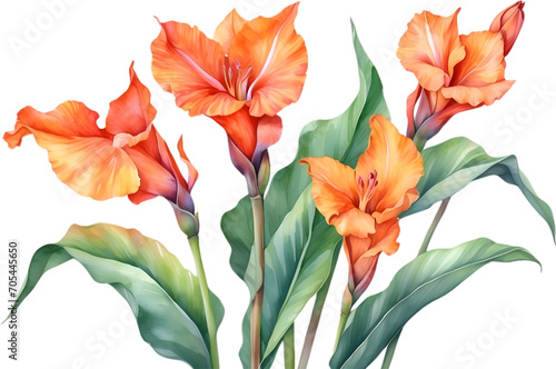 Watercolor painting of Canna flower. 