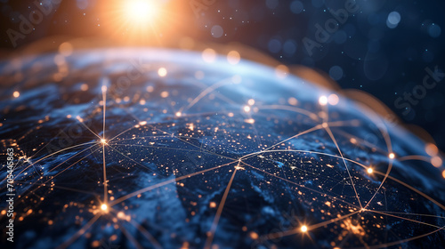 Global network connection covering the earth with lines of innovative perception, Concept of 5G wireless digital connection and future in the internet of things, Ai generated.