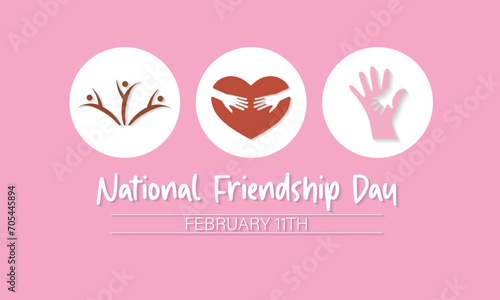 National Friendship Day February celebrated on 11th February. Vector banner, flyer, poster and social medial template design.