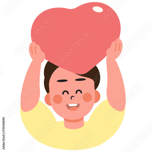 Boy and girl hold up their hearts and love letters to each other on Valentine's Day. SVG