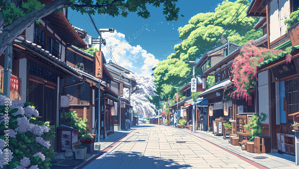 Fototapeta premium A japanese street in an anime