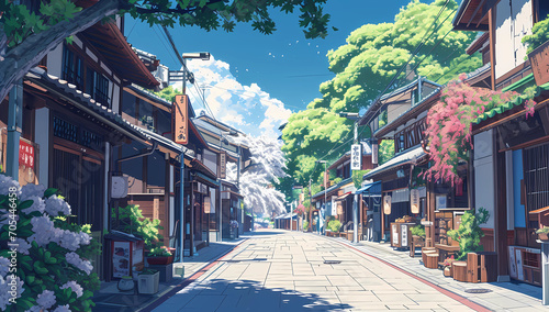 A japanese street in an anime photo