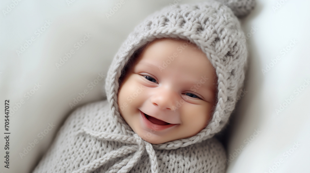 Joyful Beginnings: Smiling Newborn in a Cozy Knitted Hat
Joyful Beginnings: Smiling Newborn in a Cozy Knitted Hat