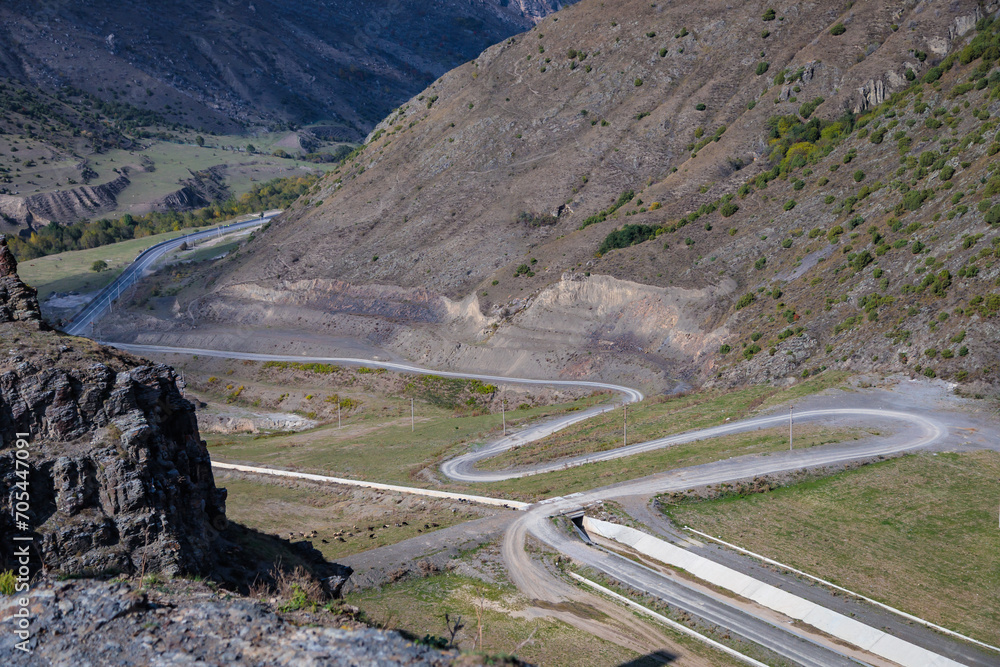 Panoramic view of the winding mountain roads