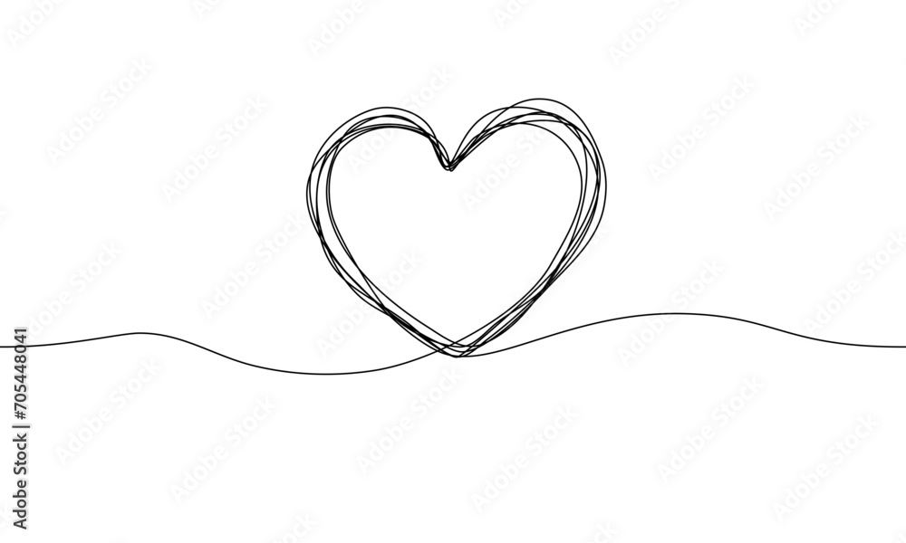 Fototapeta premium Continuous one line heart hand drawn. Vector Illustration.