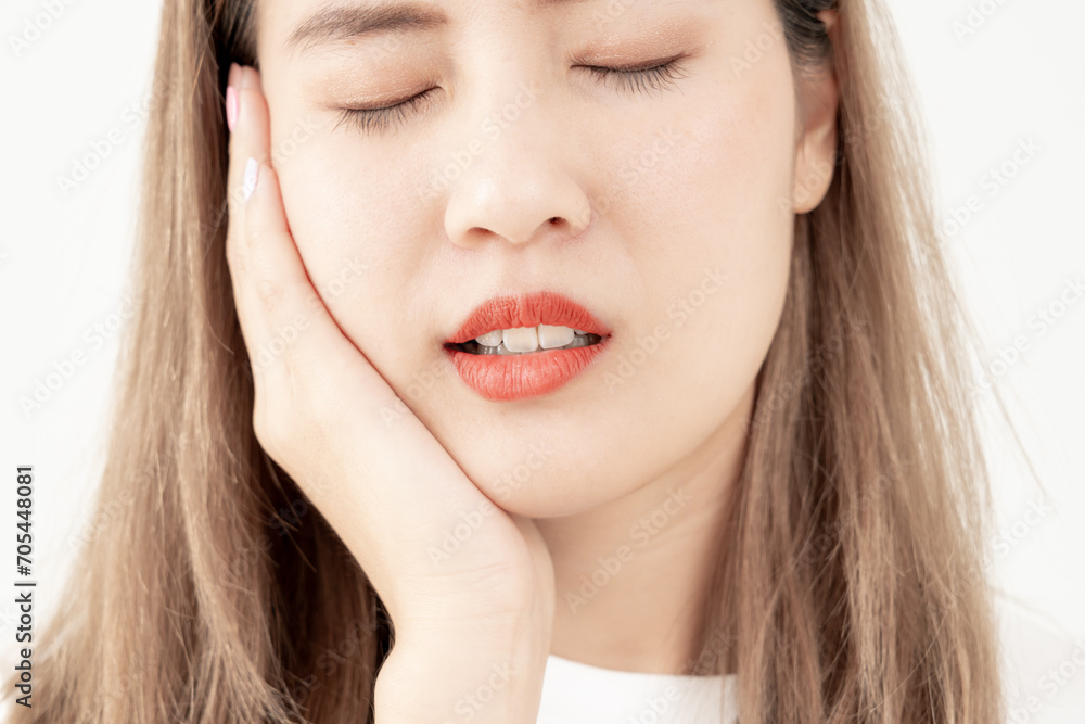 Asian woman feel toothache from gingivitis, female suffer tooth, decay problems, dental care. sensitive tooth, decay problem, bad breath, Gingival Recession, Oral Hygiene instruction, tooth extraction Asian woman feel toothache from gingivitis, female suffer tooth, decay problems, dental care. sensitive tooth, decay problem, bad breath, Gingival Recession, Oral Hygiene instruction, tooth extraction