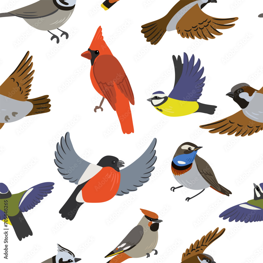 Obraz premium vector drawing birds, hand drawn seamless pattern, natural background, cartoon cover