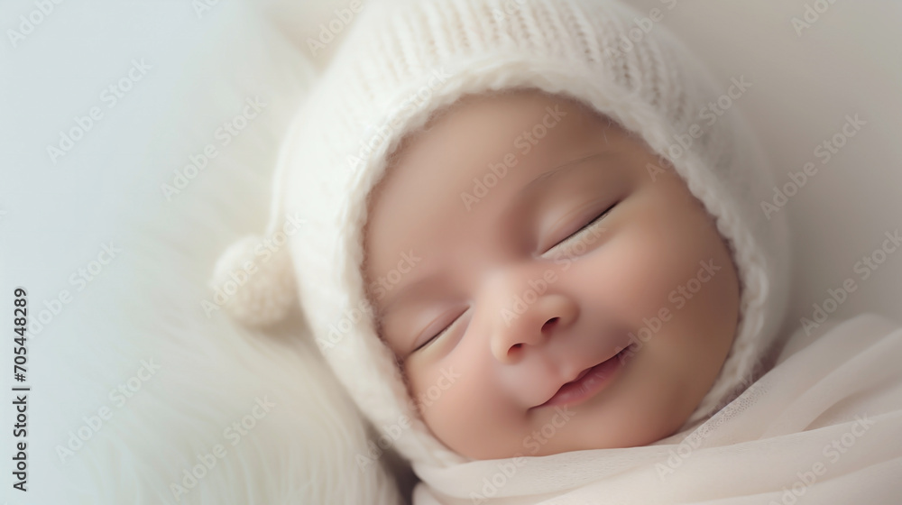 Serene Slumber: Smiling Infant in Dreamland Serene Slumber: Smiling Infant in Dreamland