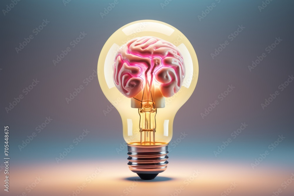 a light bulb with a brain inside of it, idea concept