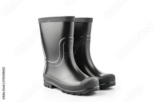 Black kids rubber boots isolated on white