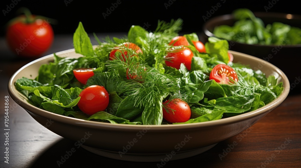 Green salad with tomatoes and fresh vegetables in a plate Green salad with tomatoes and fresh vegetables in a plate