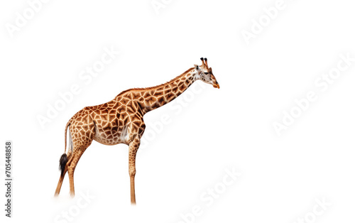 Graceful Giraffe Engaged in Tranquil Grazing Isolated on Transparent Background PNG.
