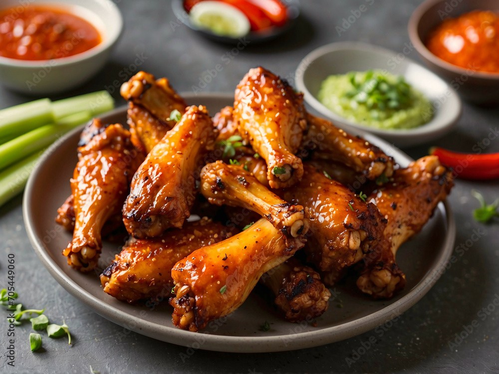 Fototapeta premium Spicy chicken wings kept on a plate.