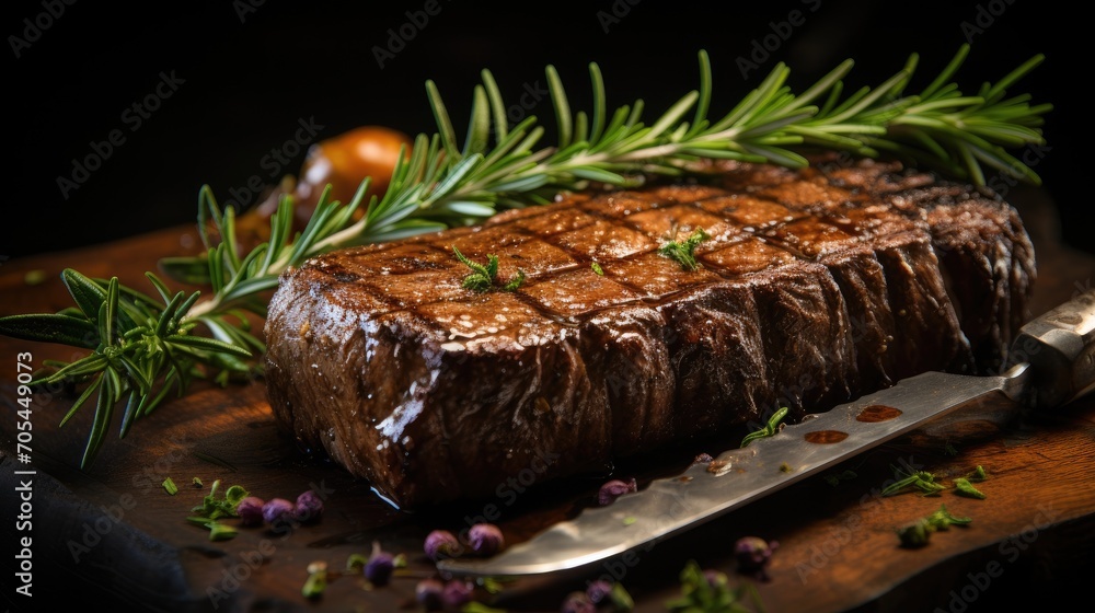 Grilled beef ribeye steak with rosemary. Grilled beef ribeye steak with rosemary.