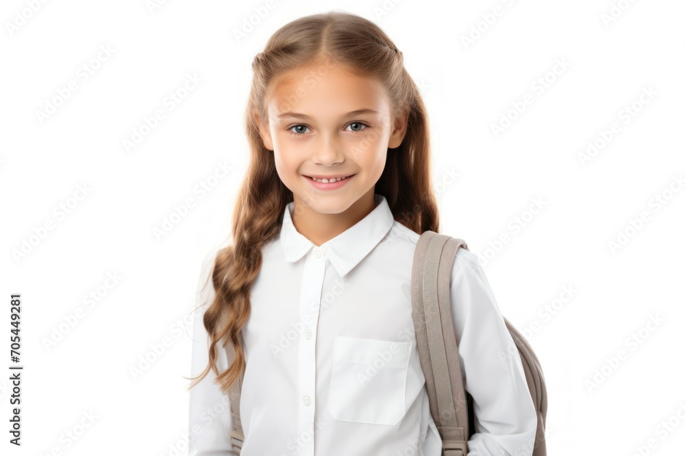 Schoolgirl with backpack isolated on white Schoolgirl with backpack isolated on white