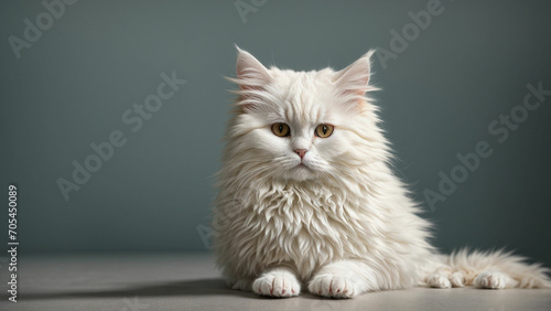 the beauty of simplicity by capturing the White Persian Cat in minimalist poses on a solid color background