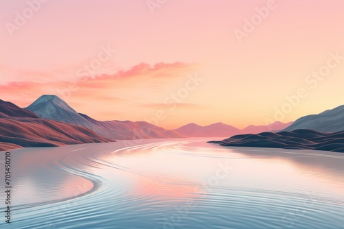 a realistic photo of mountain with clouds with a blue  pink and yellow sky  in the style of minimalist backgrounds  light aquamarine and orange